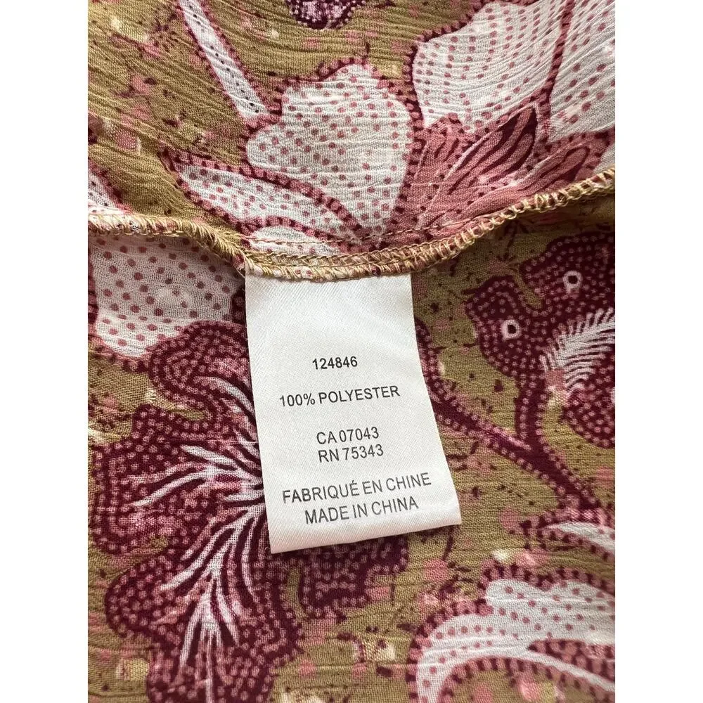 Joie Floral Ruffle Sleeve Blouse Textured Chiffon Boho Brown Pink White Size XS